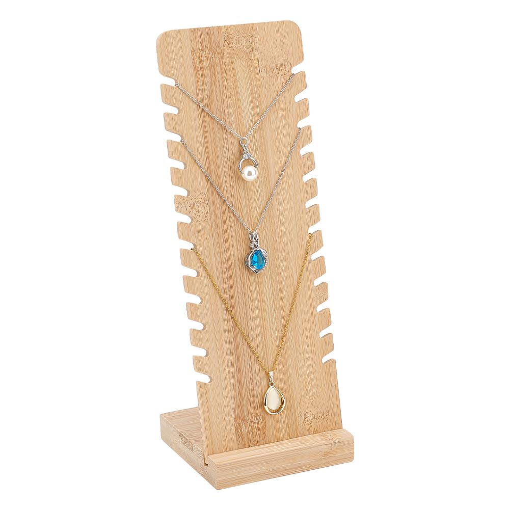PH PandaHall 12 Slots Necklace Display Stands, Wood Necklace Holder Jewelry Holder Stand Long Chain Organizer for Necklace Braclet Pendants Craft Fairs Trade Showcase, 9.2x9.7x26.5cm