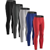 Celfaeree 5-6 Packs Boys Compression Leggings, Youth Compression Pants Tights, Boys Leggings Base Layer for Sports