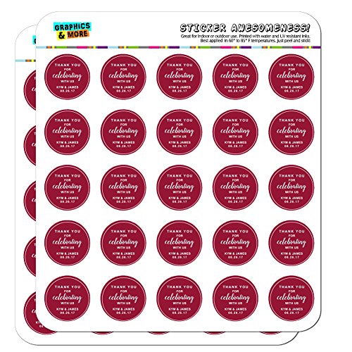 Graphics and More Personalized Custom Maroon Line Circle Thank You for Celebrating with Us Wedding Planner Calendar Scrapbooking Crafting Stickers - 50 1