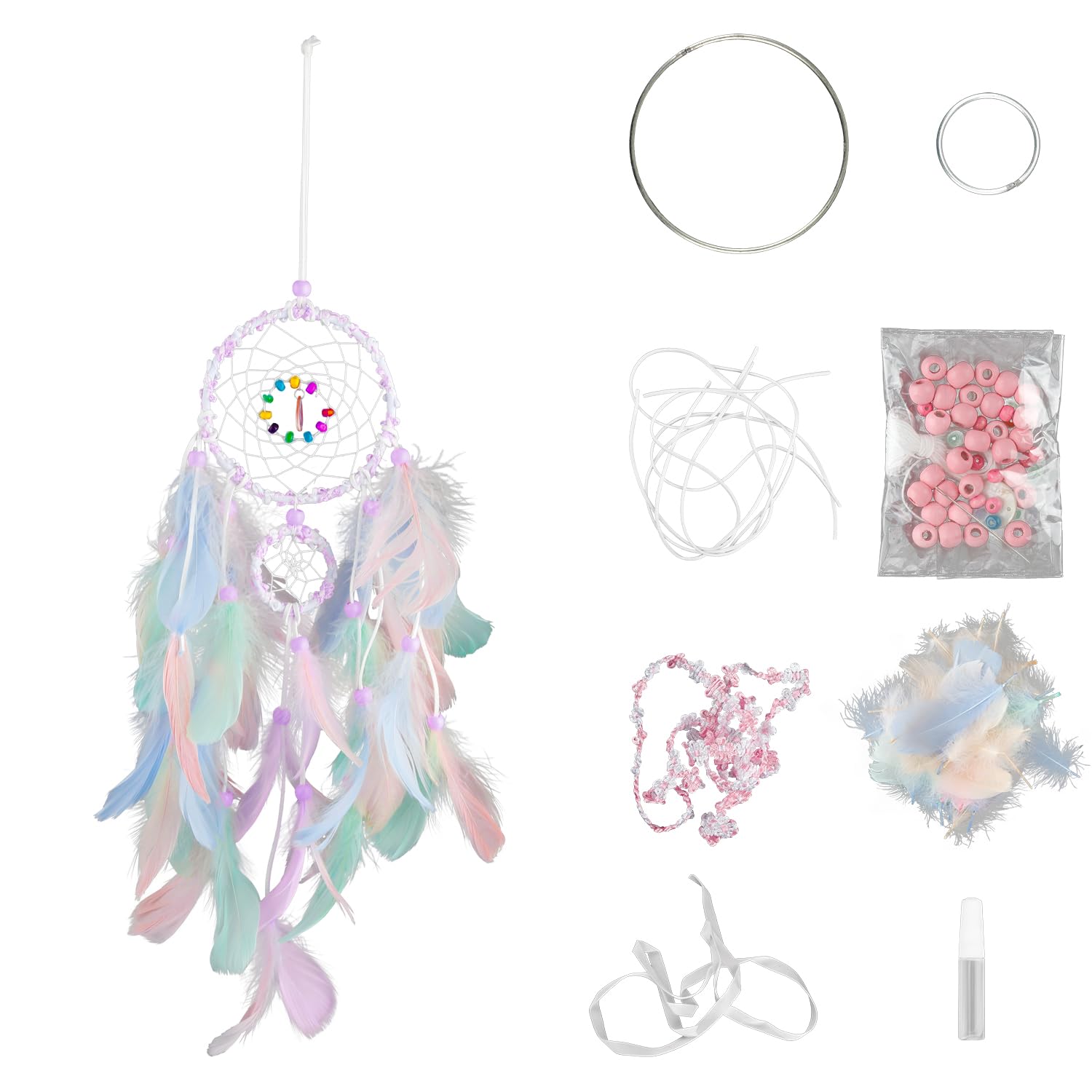 Tabanzhe DIY Dream Catcher Kit-Fairy Dreamcatcher Craft Making Supplies Indian Style Feather Pendant and Beads Wall Hanging Decorations Crafting Kit Handmade Gifts for Beginners
