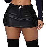 Zebaexf Women Sexy Leather Legging Shorts High Waist Faux Leg Stretchy Shorts with Pocket Bodycon PU Leather Skort