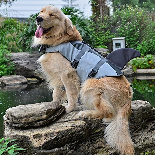 URIJK Dog Life Jacket Mermaid & Shark Style Floatation Vest Pet Adjustable Saver Safety Swimsuit Preserver for Small Medium Large Breeds Dogs - Thumbnail 2
