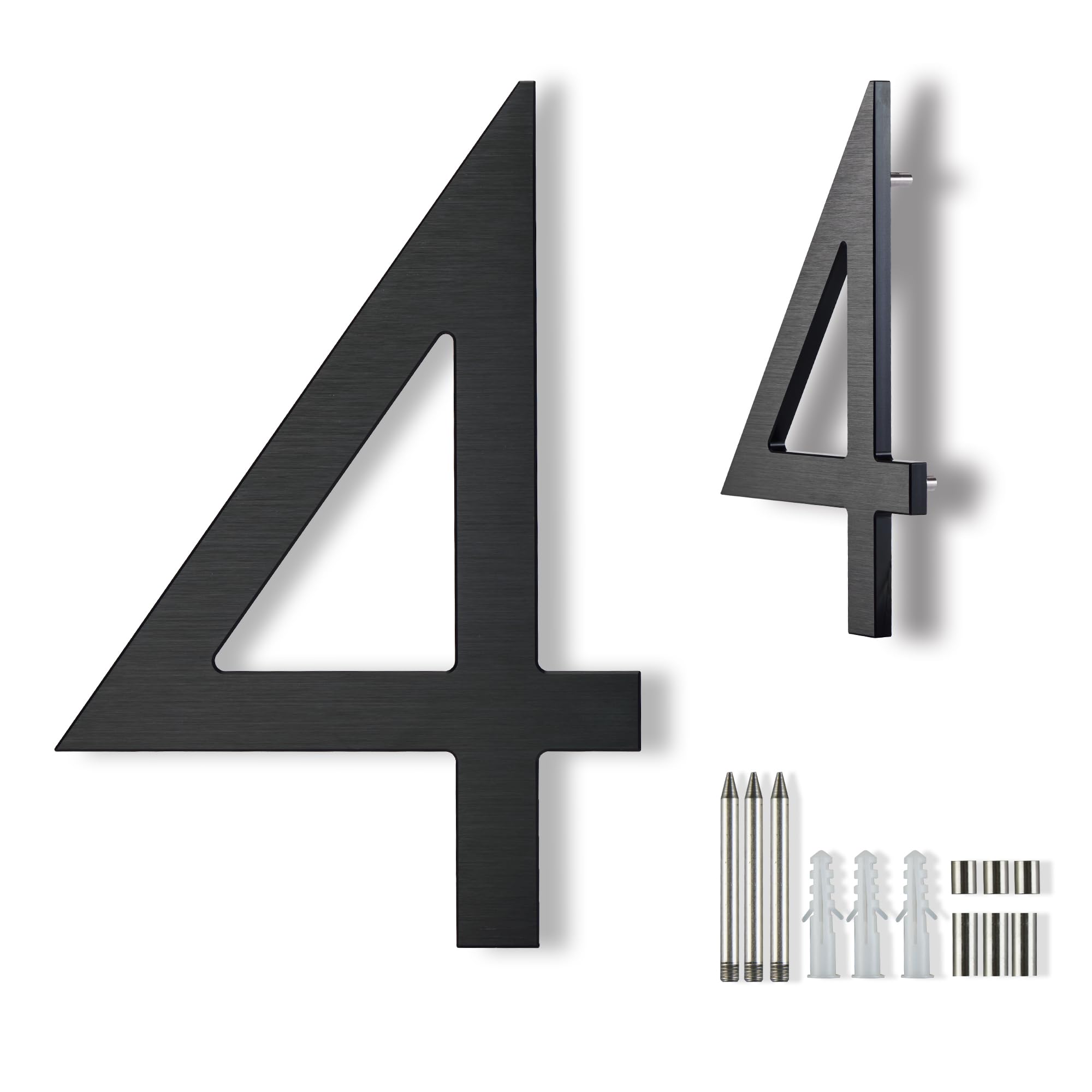 8 Inch Black House Numbers For Outside Metal, Floating Large House Numbers Modern Address Numbers Floating Mount Flush Mount Aluminum Home Address Numbers 4