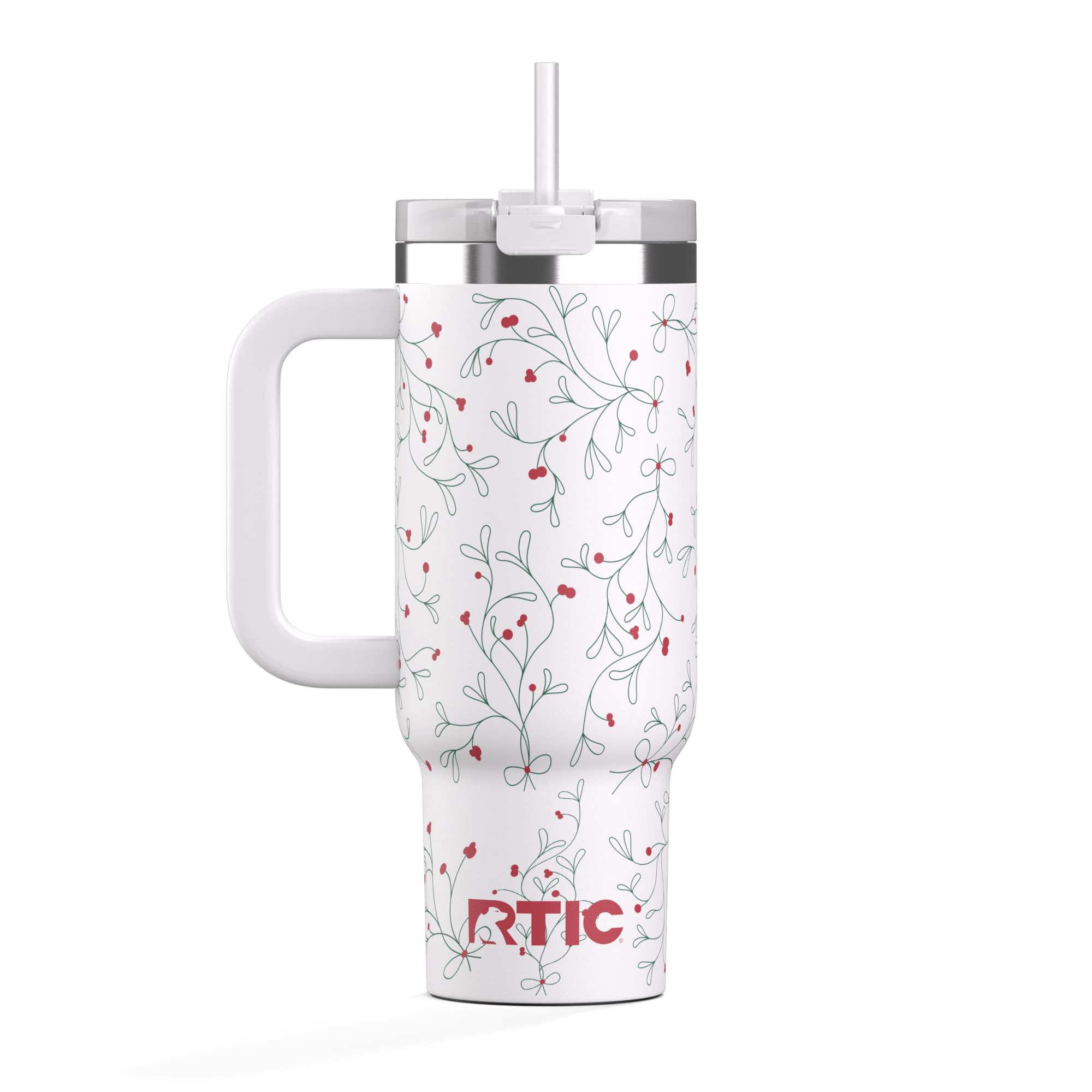 RTIC 30 oz Road Trip Tumbler Double-Walled Ceramic Lined InsulatedStainless Steel Portable Travel Coffee Mug Cup with Lid, Handle and Straw, Mistletoe Image