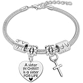 Christian Bracelet for Sister Birthday Gift from Brother Stainless Steel Bracelet Christian Religious Gift for Sister Bracelets Inspirational Encouragement Gifts for Women Christmas Birthday Gifts