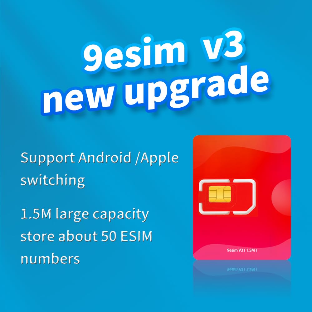 9esim V3 Physical eSIM Write Card Mobile Unlimited Download Profile Compatible with esim Unlocked Mobile Phones Support STK menu Switching Android APP Manage Profile Compatible with iOS and Routers