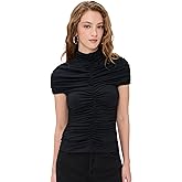 Susana Monaco Women's Mock Neck Overlay Gathered Top 3"