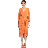 Maggy London Womens Long Sleeve V-Neck Faux Wrap Crepe Dress Event Party Occasion Guest ofCocktail Dress