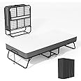 Brightpeak Folding Bed with 5 Inch Memory Mattress, 75” x 38” Foldable Twin Size with Wheels for Adults, Portable Rollaway Bed with Metal Frame for Apartment