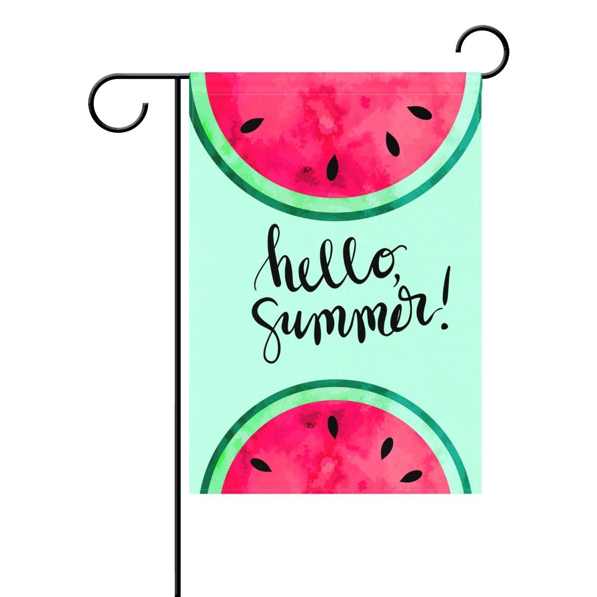 COCOBE Cool Mint Green Hello Summer Watercolor Paint Watermelon Garden Flag Home Decor Double Sided 12 x 18
