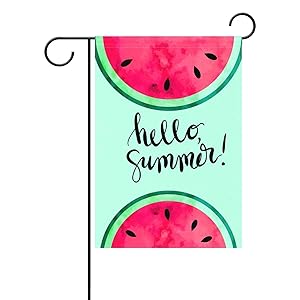 COCOBE Cool Mint Green Hello Summer Watercolor Paint Watermelon Garden Flag Home Decor Double Sided 12 x 18