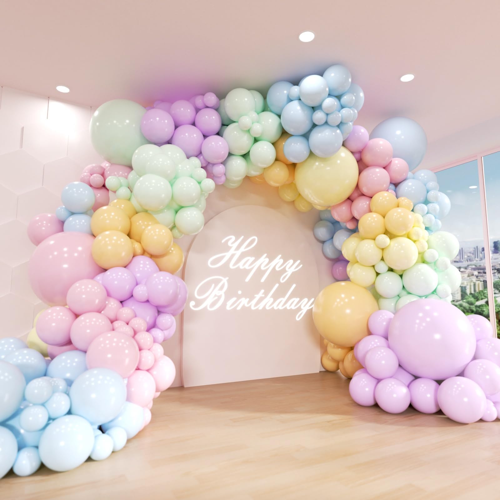 Photo 1 of ADOINBY Pastel Rainbow Balloon Arch Kit, 162Pcs Macaron Assorted Colorful Party Balloon Garland Kit for Baby Shower, Wedding, Engagements, Birthday, Gender Reveal, Anniversary, Easter Decorations