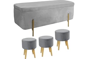Babion Velvet Storage Bench for Bedroom with 3 Footstool, 43 Inches Modern Ottoman End of Bed, Velvet Padded Benches with Metal Legs for Living Room, Entryway, Hallway, or Bedroom(Grey)