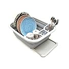 SAMMART Collapsible Dish Drainer with Drainer Board - Foldable Drying Rack Set - Portable Dinnerware Organizer - Space Saving Kitchen Storage Tray (Grey)