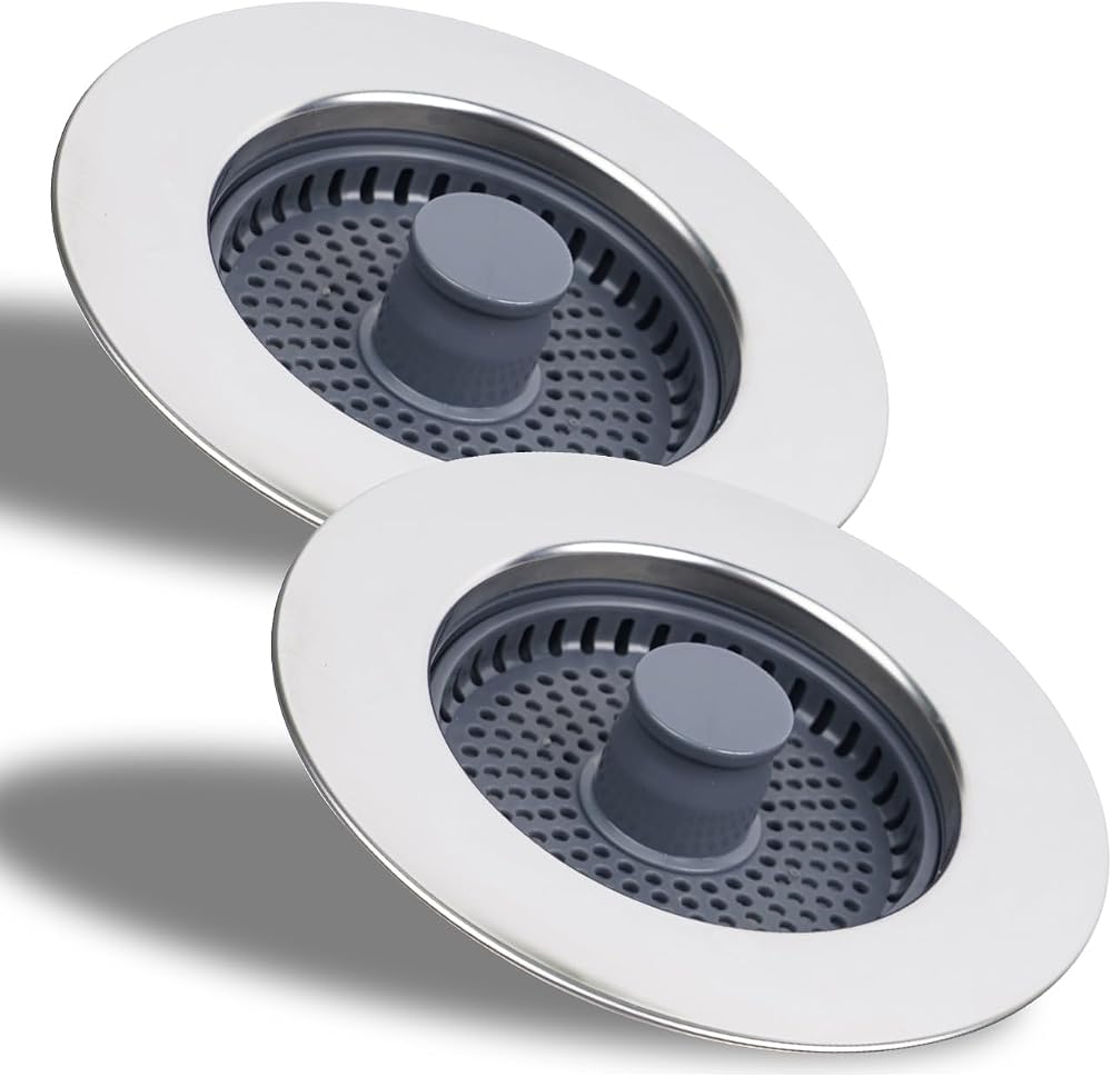 Hibbent Kitchen Sink Strainer and Plug Combo 3-in-1 70-86mm Stainless ABS