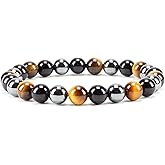 EPSAA Gemstone Beaded Bracelets For Women and Men Small, Medium, Large Sizes - 8MM Round Beads Triple Protection Gold
