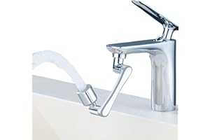 Berkebun Faucet Extender for Bathroom and Kitchen Sink, 1080° Swivel Faucet Attachment with Sprayer & Aerator, Brass Faucet Extension, Fits 15/16", 55/64", 13/16" Male and Female Thread Spouts, Silver