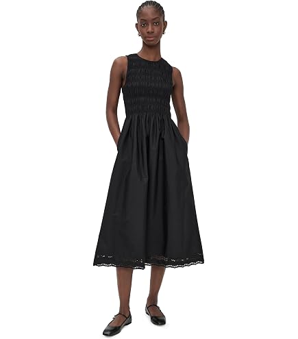 madewell embroidered dress Women's The Melody Smocked Midi Womens Dress Color:C. designer Women's Social/Cocktail/Evening Formal Dresses