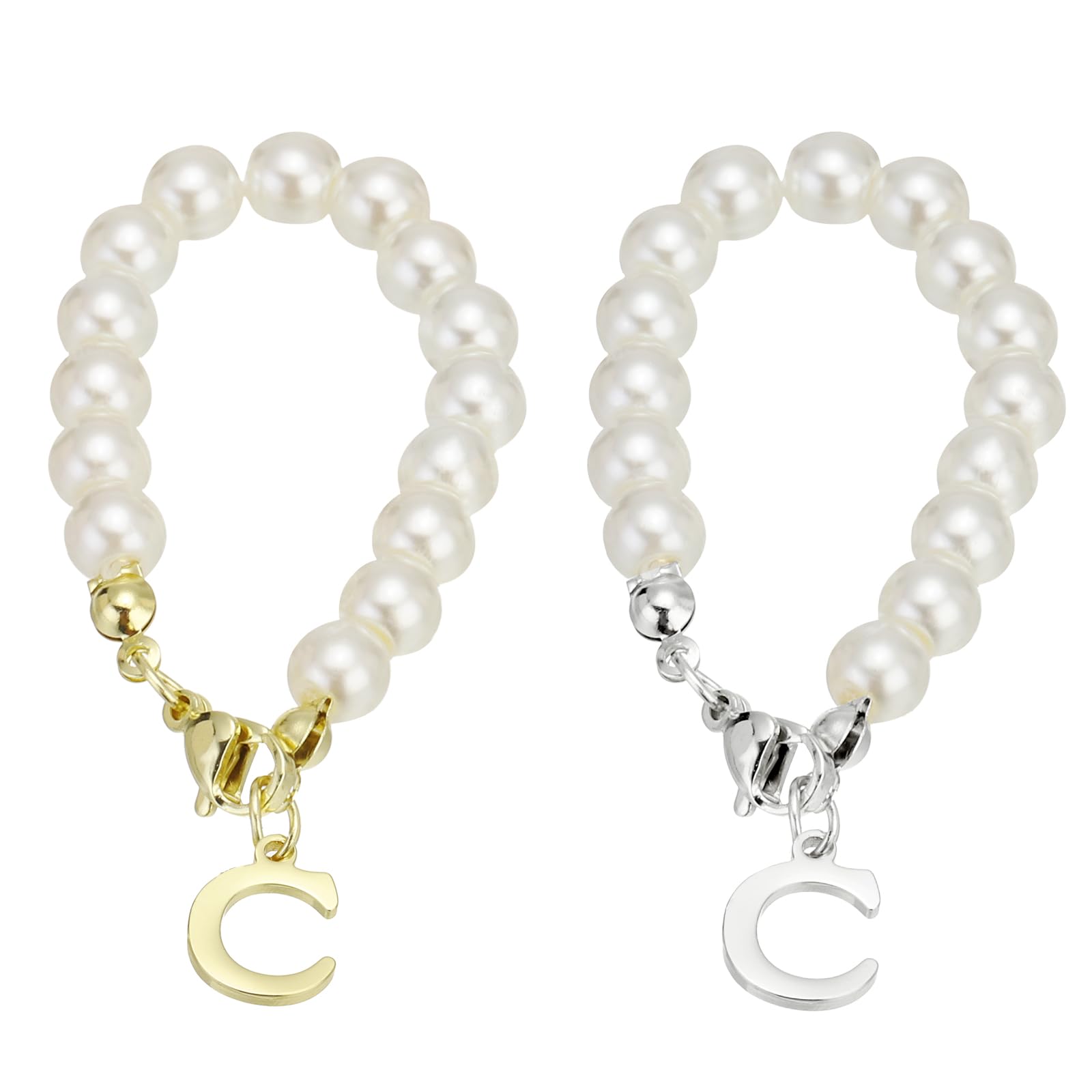 PATIKIL Letter Charm Accessories, 2PCS Pearl Chain Initial Name ID Accessories for Stanley Tumbler Cup Decoration, Gold & Silver, Letter C