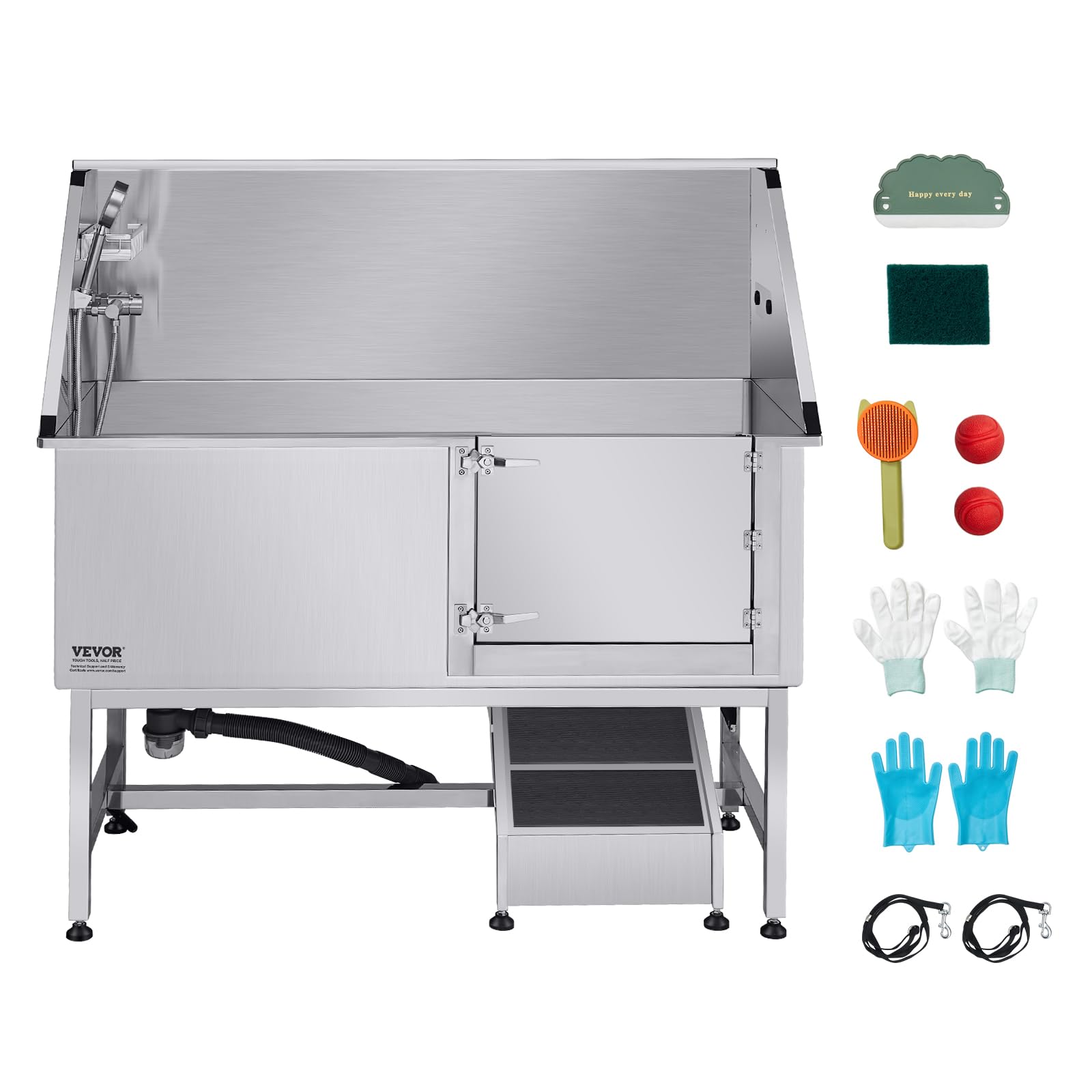 Photo 1 of ***MINOR DAMGE ON ITEM**VEVOR Stainless Steel Dog Washing Station, Professional 62 inch Pet Grooming Tub w/Ramp, PE Water Filter Board, Faucet & Showerhead & Soap Holder Bathtub for Large & Medium & Small Pets (Right Door)