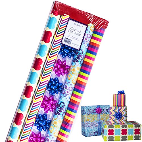 Gift Wrapping Paper – All Occasion Wrapping Paper – Wrapping Paper – Premium Gift Wrap, 4 Rolls - 2.5 ft x 10 ft per Roll, Includes 7 Bows, 2 Rolls of Ribbons - Thumbnail 6