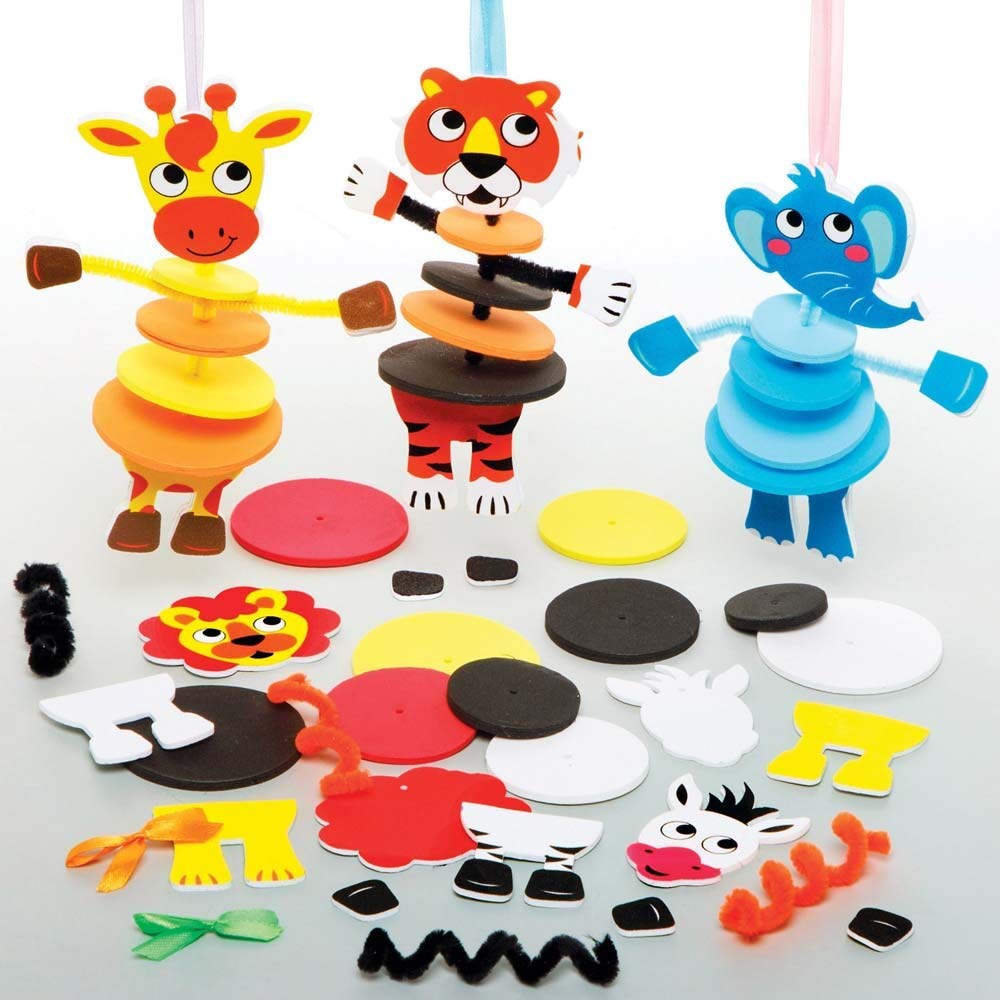 Baker Ross FE259 Jungle Animal Stacking Kits - Pack of 6, Foam Craft Activities for Kids to Assemble, Decorate and Display, Great as a Gift for Creative Children