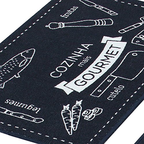 Carvapet 3 Piece Non-Slip Kitchen Mat Rubber Backing Doormat Runner Rug Set, Cozinha Design (Black 15"x47"+15"x23") - Thumbnail 2