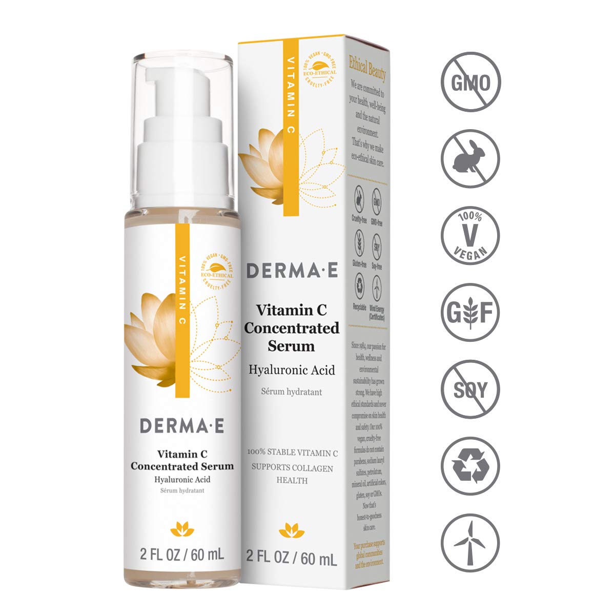 DERMA E Vitamin C Concentrated Serum with Hyaluronic Acid, Antioxidant