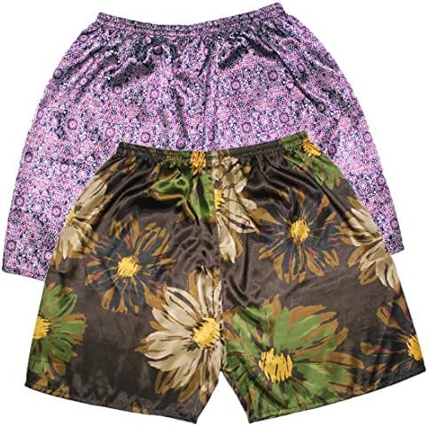 (Pack of 2) Mens Sleepwear - Silk Couture Boxer Shorts / Pajama Shorts M-L Multicolor