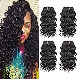 Fine Plus 7a Remy Virgin Brazilian Deep Wave Human Hair Extensions Pack of 4 Unprocessed Deep Wave Weave 50g/pc Total 200g Natural Color