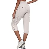 MoFiz Women's Cargo Capris Pants with Pockets Lightweight Quick Dry Travel Hiking Summer Pants for Women