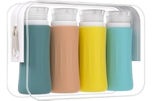 DEPOZA 4 Pack Travel Size Toiletries Containers Sets - TSA Approved Leak Proof Silicone Travel Bottles with Label - BPA Free for Shampoo, Conditioner, Lotion, Soap Travel Essential Accessories