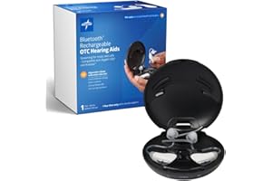 Medline Bluetooth Rechargeable OTC Hearing Aids, White, Behind-The-Ear, 4 Environmental Settings, Water Resistant, Adjustable Volume, Mild to Moderate Hearing Loss, Noise Reduction