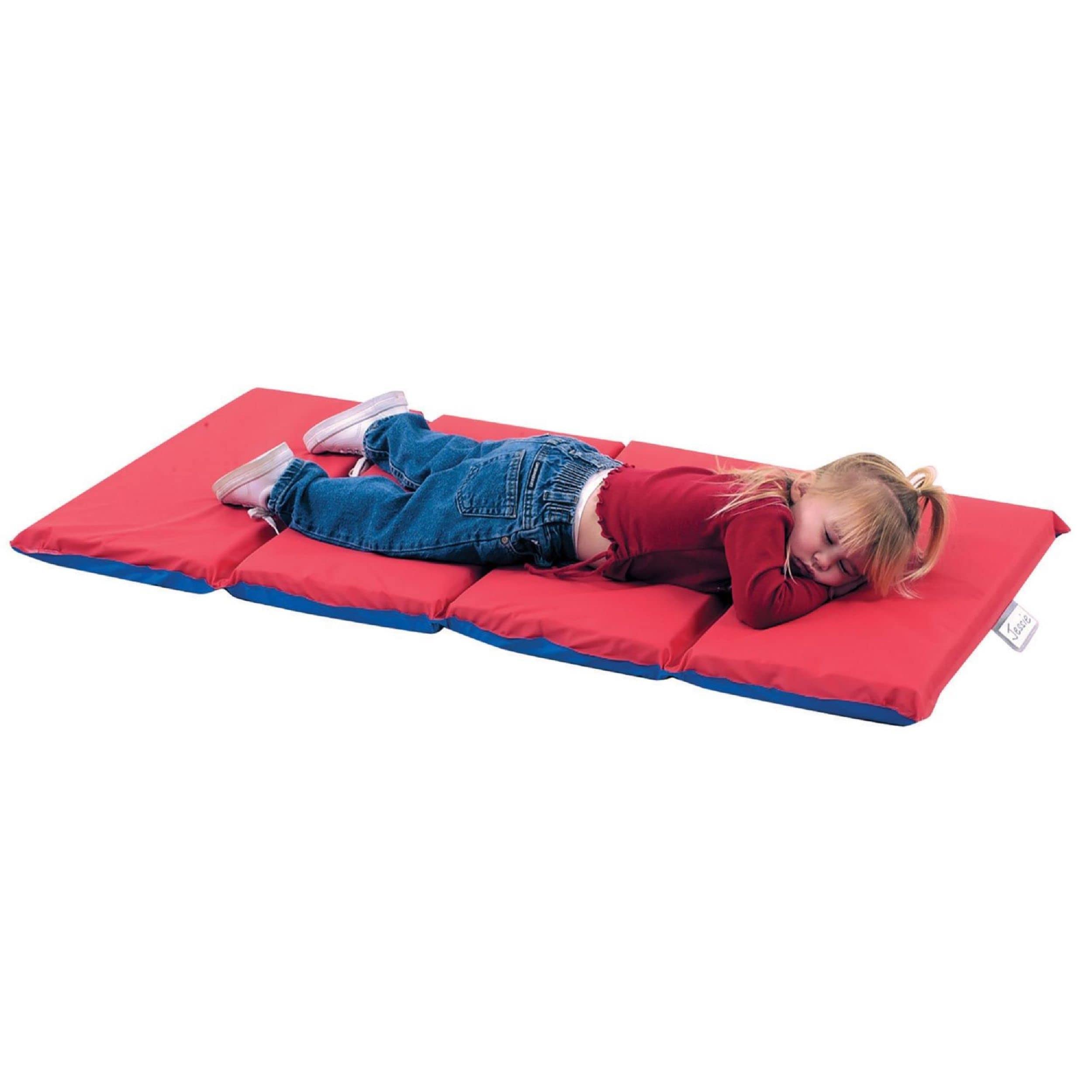 Photo 1 of Children's Factory Angels 2" Thick Toddler Nap Mat, Red-Blue, 4 Section Waterproof Sleeping Mat for use in Preschools and Daycares