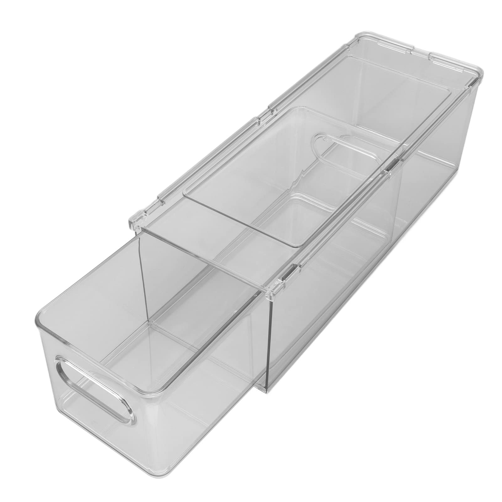 Drawer Storage Container, 3 Compartment Plastic Stackable Clear Kitchen Pantry Cabinet Multifunctional Under Sink Organizer Box Bin with Lid for Bathroom Kitchen Refrigerator Office(340*126*140cm)