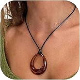 Zurlcdye Leather Cord Necklace for Women Long Chunky Statement Pendant Green Boho Unique Vintage Sweater Necklaces Birthday Jewelry Gifts