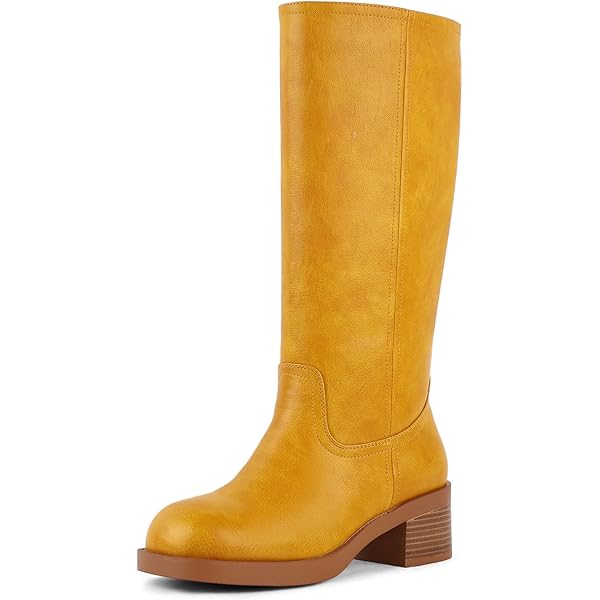 Amazon.com | CORNMOOD Banana Women's Knee High Boots Square Toe
