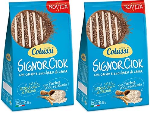 Colussi: "Signor Ciok" Shortbread Cookies with Cocoa and Brown Sugar - 10.58 Ounce (300gr) Packages (Pack of 2) [ Italian Import ]