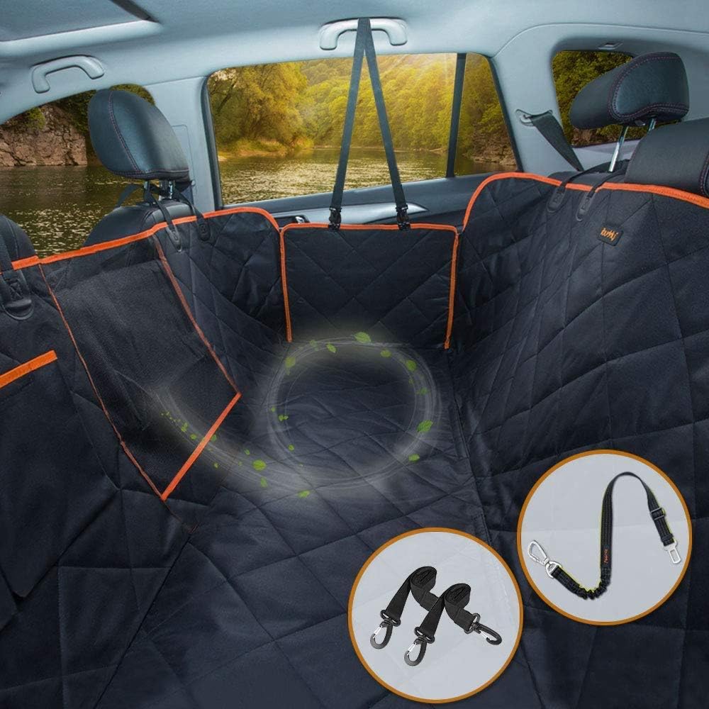 iBuddy Dog Car Seat Covers Back Seat Cars/Trucks/SUV, Waterproof Pet Hammock Mesh Window, Side Flaps, Durable Anti-Scratch Nonslip Machine Washable Pet Car Seat Cover