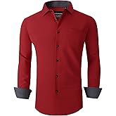Alex Vando Dress Shirts for Men Long Sleeve 4-Way Stretch Wrinkle Free Button Down Performance Mens Shirt,Red,4XL