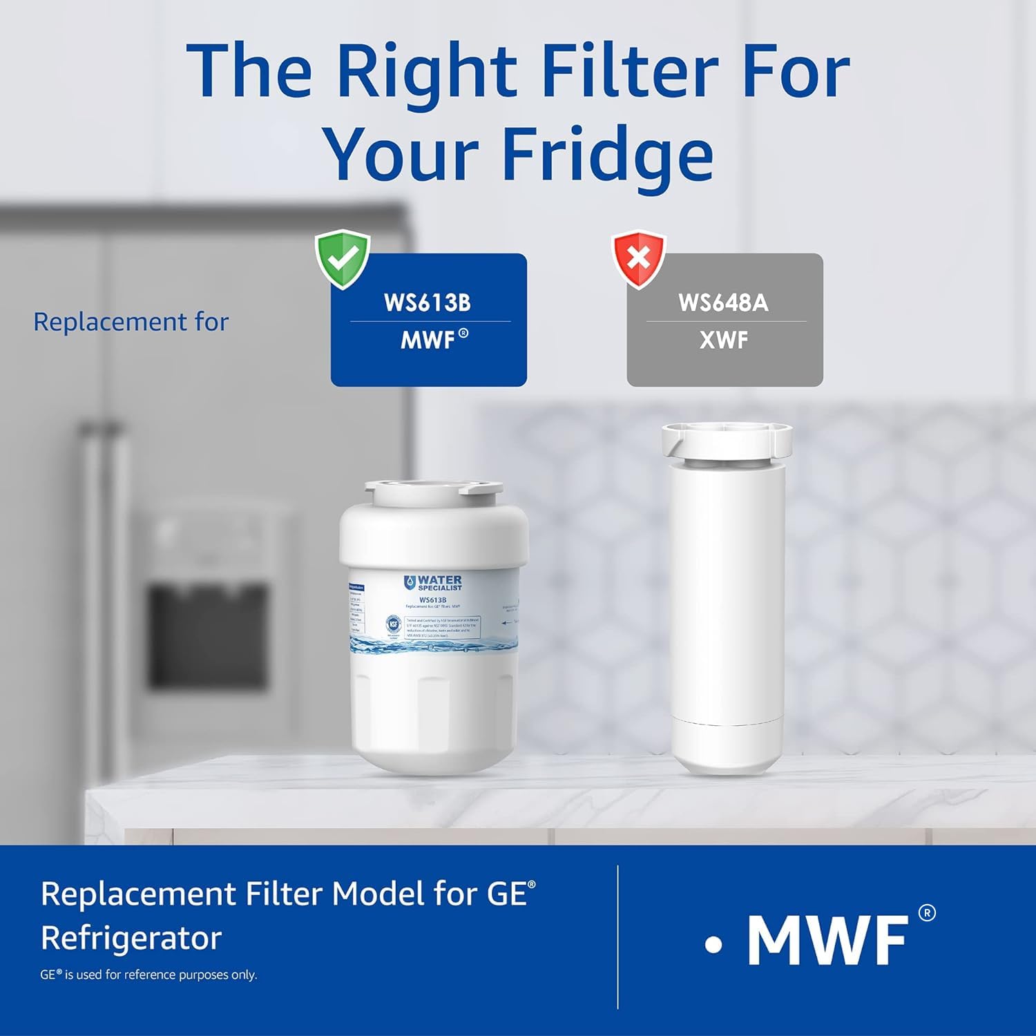 Waterspecialist WS613B Replacement for MWF®, SmartWater® MWFP, MWFA, GWF, HDX FMG-1, WFC1201, GSE25GSHECSS, PC75009, RWF1060, Kenmore® 9991 Refrigerator Water Filter, 3 Filters