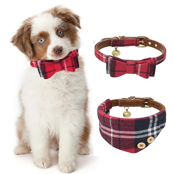 JDYW 2 stücke Hundehalsband Leder Katzenhalsband Bandana Rot Fliege Krawatte Halstuch für Kleine Hunde und Katzen, 25-30 cm