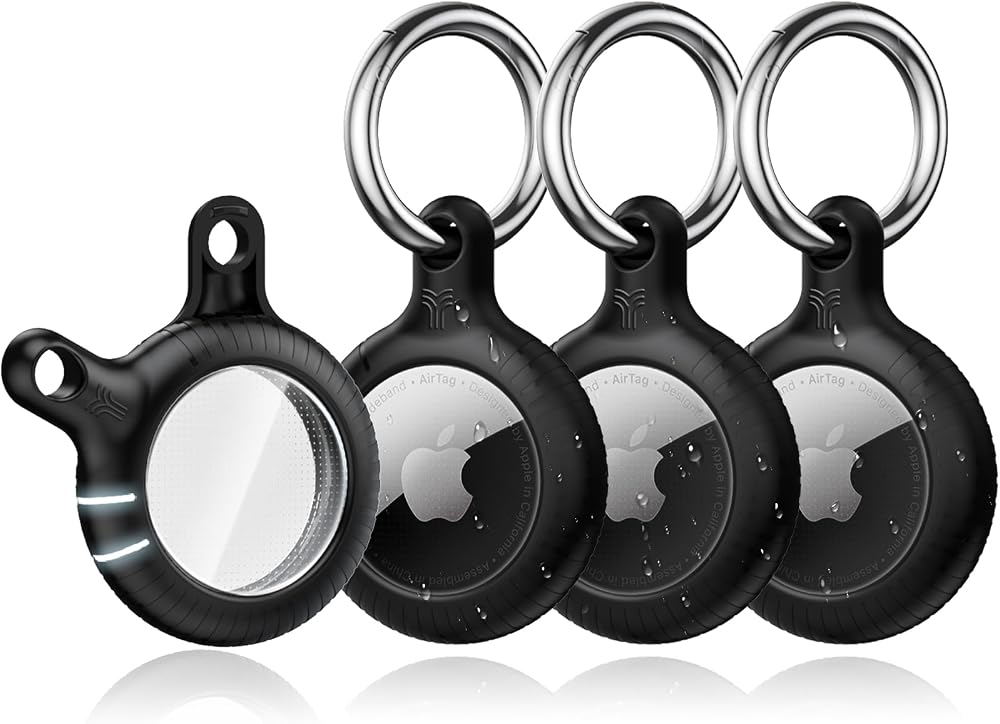 YOSH Airtag Holder Keyring 4 Pack Twist Lock TPU Anti-Scratch Metal Keychain