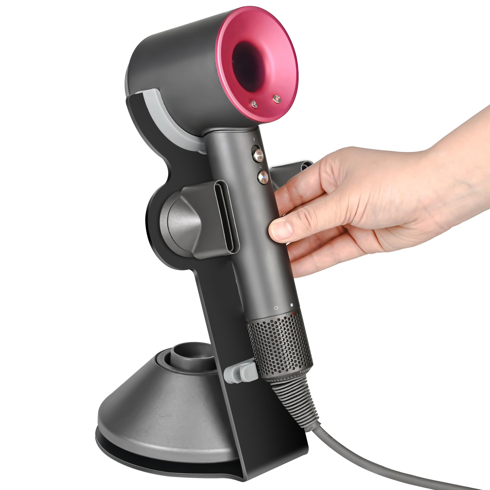 Photo 1 of I'SMARTMOON Hair Dryer Stand for Dyson Supersonic, Aluminum Alloy Bracket Power Plug Holder, Bathroom Organizer for Dyson Supersonic hairdryer Care Tools (Black)