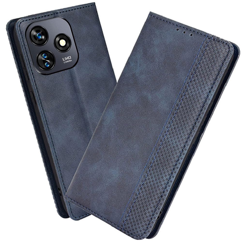 XINNI Protective Phone Case for Oukitel C51, PU/TPU Vintage Flip Leather Shockproof Cover Magnetic Book Style Wallet, Blue