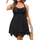 Daci Plus Size Women Two Piece Swim Dress with Shorts Flowy Swimsuits Tummy Control Bathing Suits