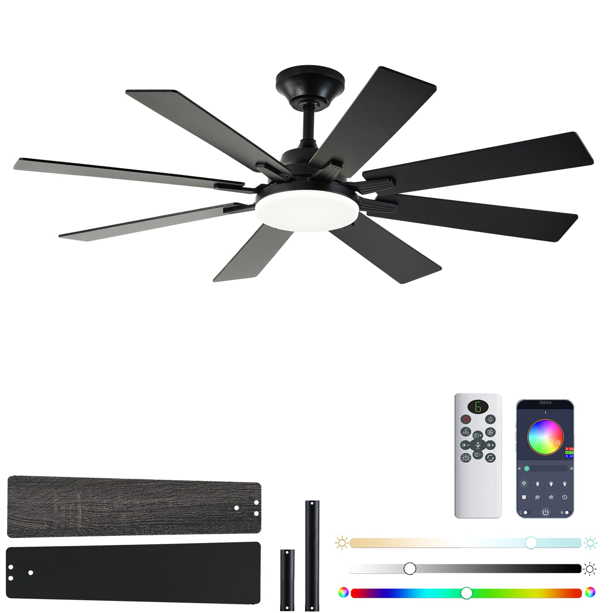Photo 1 of ** FOR PARTS ONLY **
LSPMKE Ceiling Fans with Lights, 52 Inch Ceiling Fan with Light and Remote Control, Reversible DC Motor, 3CCT, Dimmable, Timer, Noiseless, Black Ceiling Fan for Bedroom Living Room, Indoor/Outdoor Use