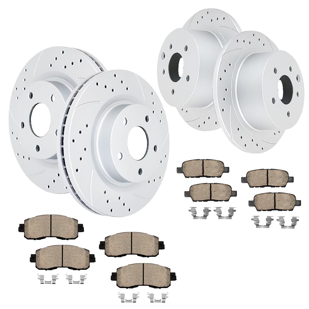 View 1 of ***(PARTS ONLY/ MISSING PARTS/ NON FUNCTIONAL)***Acinoparts Front and Rear Brake Kit Drilled and Slotted Brake Rotors Ceramic Brake Pads Replacement for Nissan Altima 2013-2020