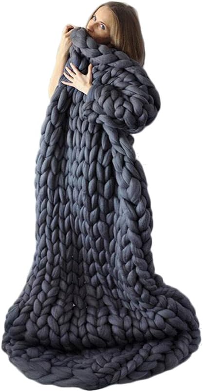 incarpo Chunky Knit Blanket Handwoven Wool Yarn Knitting Throw Bed Sofa Super Warm Home Decor Dark Grey 47"x71"