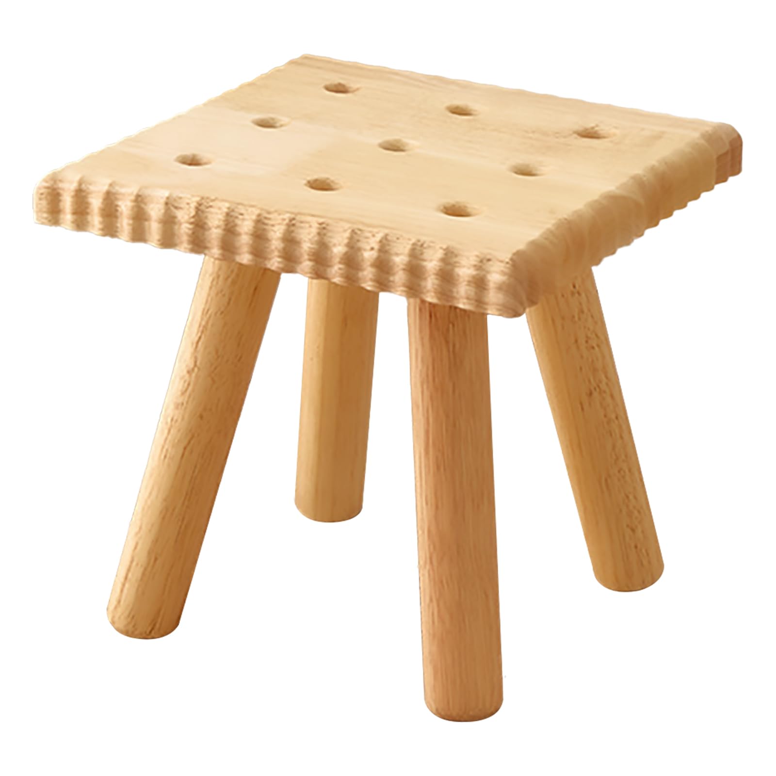 Yier Mei Small Cookie Wooden Stool, 24cm Solid Square Plant Stand, Removable Portable Step Stool for Kids Adults Living Room,Bathroom, Kitchen, Office, Garden, Fishing